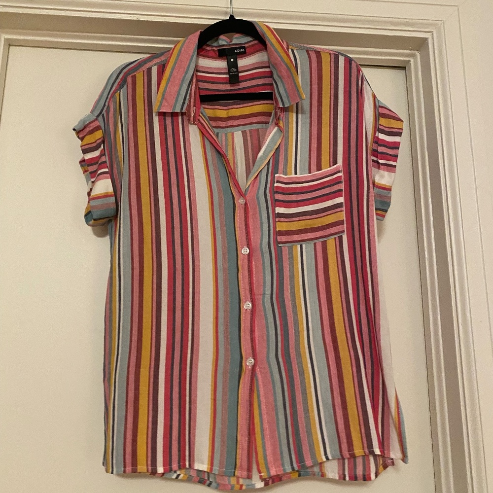 Aqua multicolor button down shirt